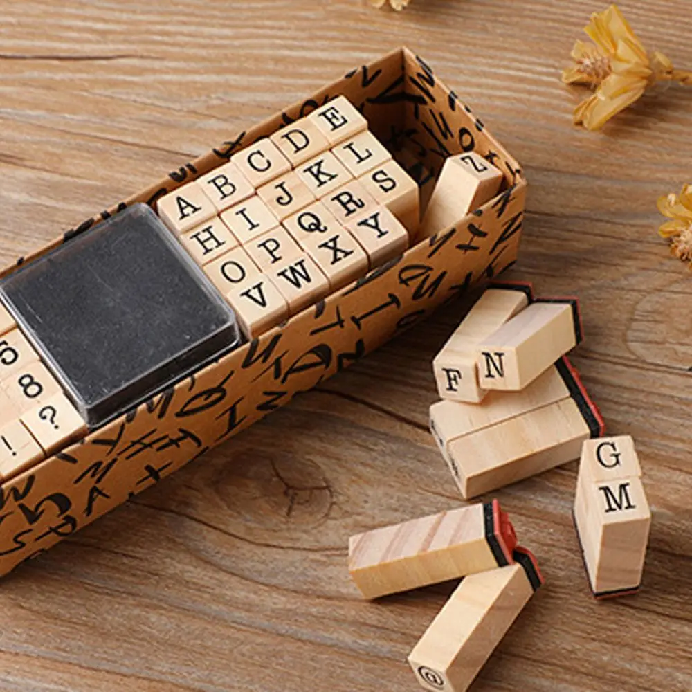 

1 Set Typewriter Alphanumeric Seal Wooden Number Letter Stamp DIY Photo Diary Decoration Kids Handmade Stamps Toys