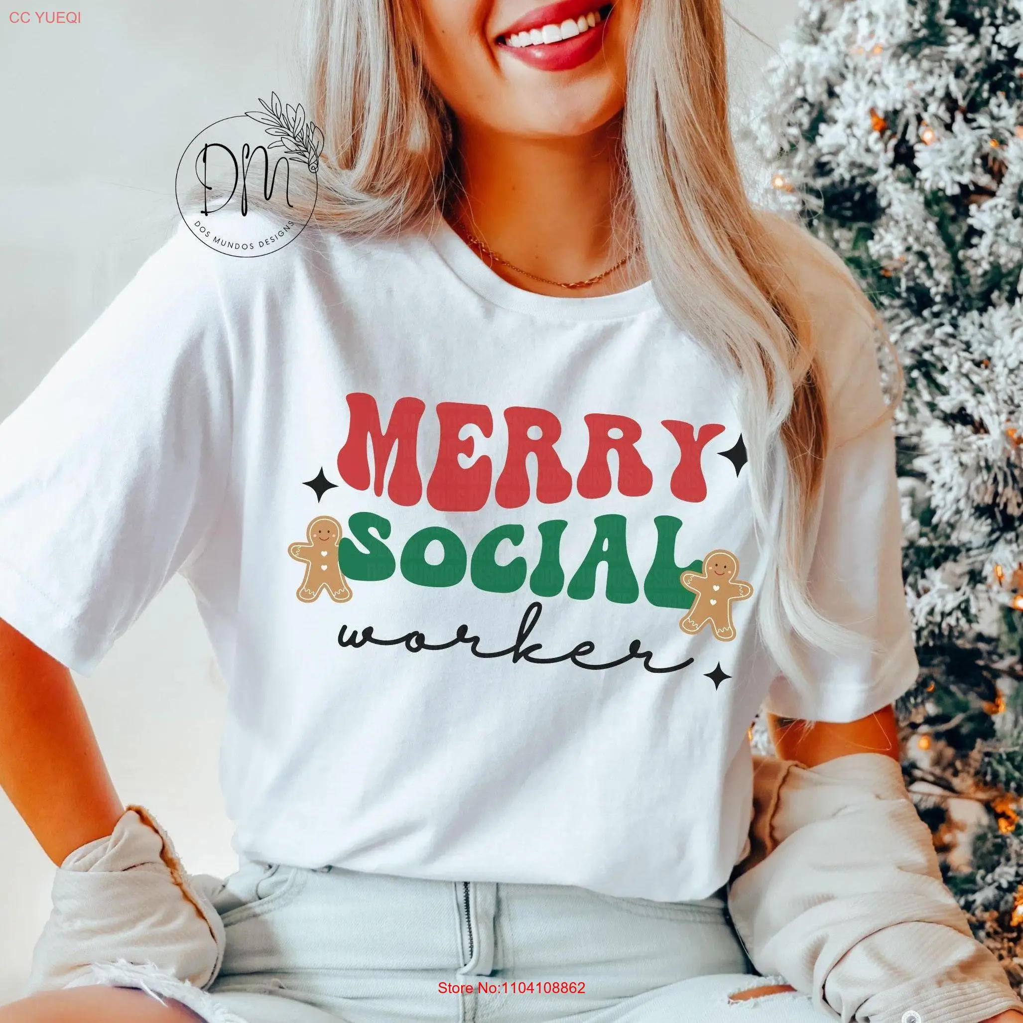 Рождественская футболка для социального работника Merry for Holiday LCSW с длинными или