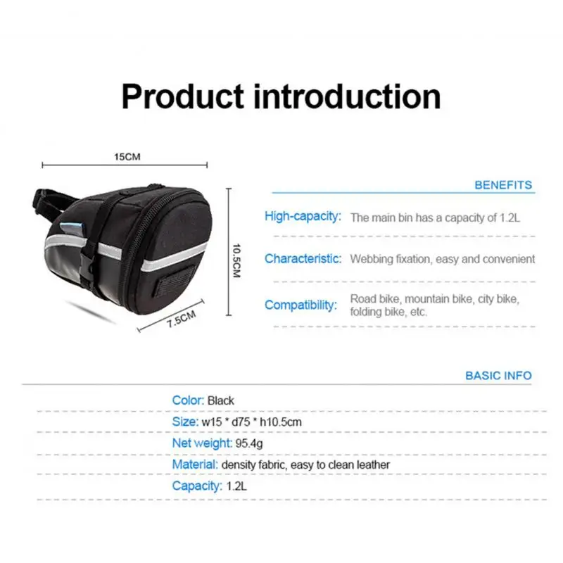 

ROSWHEEL 1.2L Portable Waterproof Bike Saddle Bag Cycling Seat Pouch Bicycle Tail Bags Rear Pannier Cycling Equipment