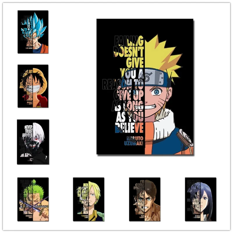 Naruto One Piece Dragon Ball Anime Canvas Painting Motivational Quote Letter Poster Luffy Goku Manga Wall Art Home Decor Cuadros
Naruto One Piece Dragon Ball Anime Canvas Painting Motivational Quote Letter Poster Luffy Goku Manga Wall Art Home Decor Cuadros