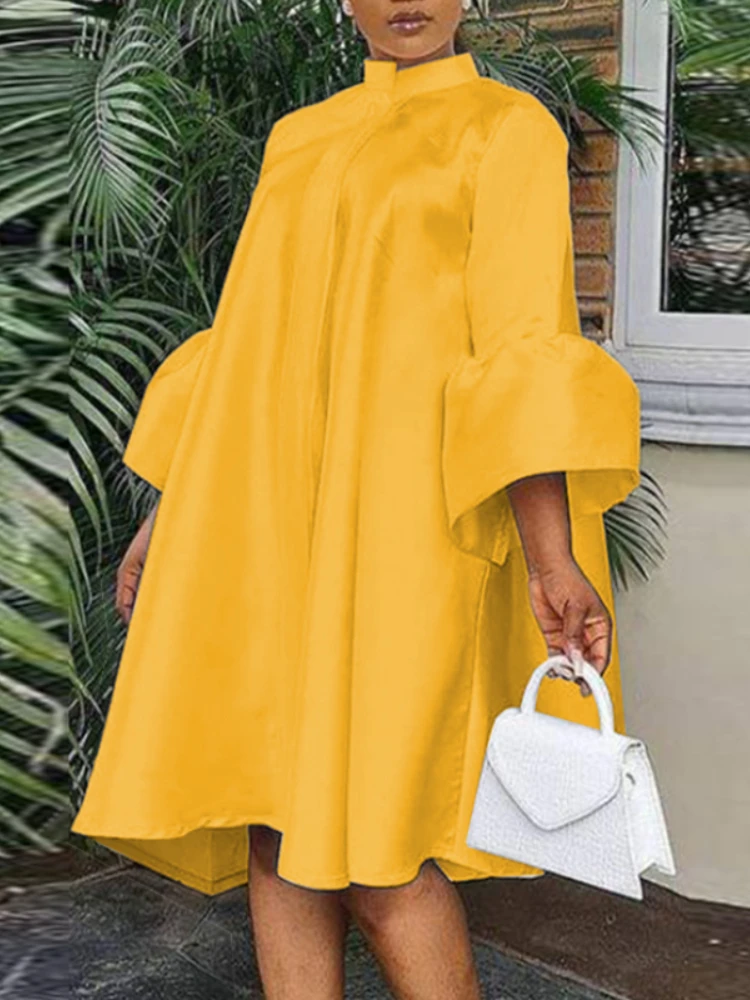 Fashion Oversized Party Dress Gorgeous Vintage Large Size Flare Sleeve Knee Dress Loose Yellow Purple Evening Birthday Outfits 
Fashion Oversized Party Dress Gorgeous Vintage Large Size Flare Sleeve Knee Dress Loose Yellow Purple Evening Birthday Outfits