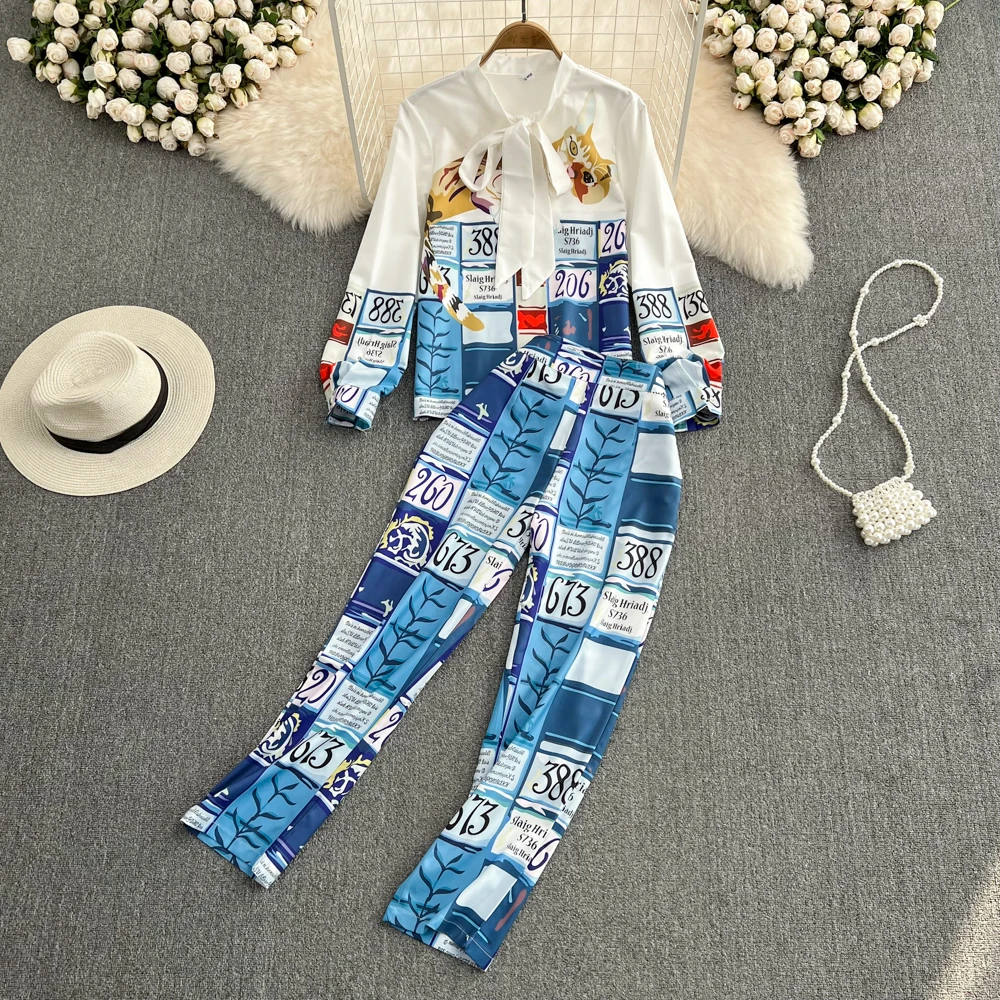 2022 spring ladies temperament and western style printed lace-up long-sleeved shirt women's two-piece high waist harem pants
2022 spring ladies temperament and western style printed lace-up long-sleeved shirt women's two-piece high waist harem pants