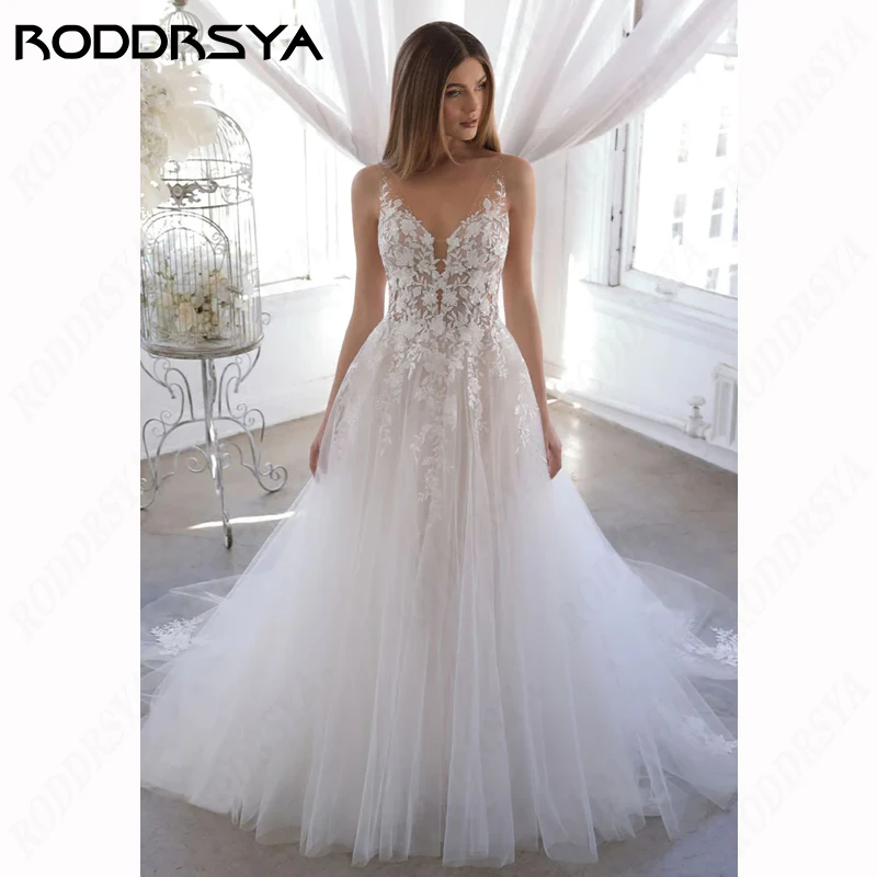 

RODDRSYA Vestidos De Novia Элегантная спагетти с дамой на спине Свадебное платье Сексуальное V - воротник Свадебная вечеринка RODDRSYA Vestidos De Novia ЭлеЖенское свадебное платье с открытой спиной, V-образным вырезом