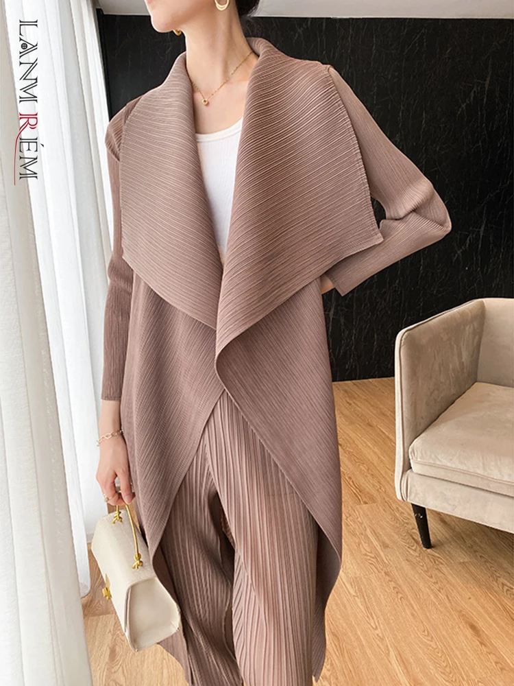LANMREM Pleated Long Trench Thin Temperament Solid Color Big Lapel Open Stitch Coat Female Fashion Coat 2023 New Autumn 2C785 
LANMREM Pleated Long Trench Thin Temperament Solid Color Big Lapel Open Stitch Coat Female Fashion Coat 2023 New Autumn 2C785