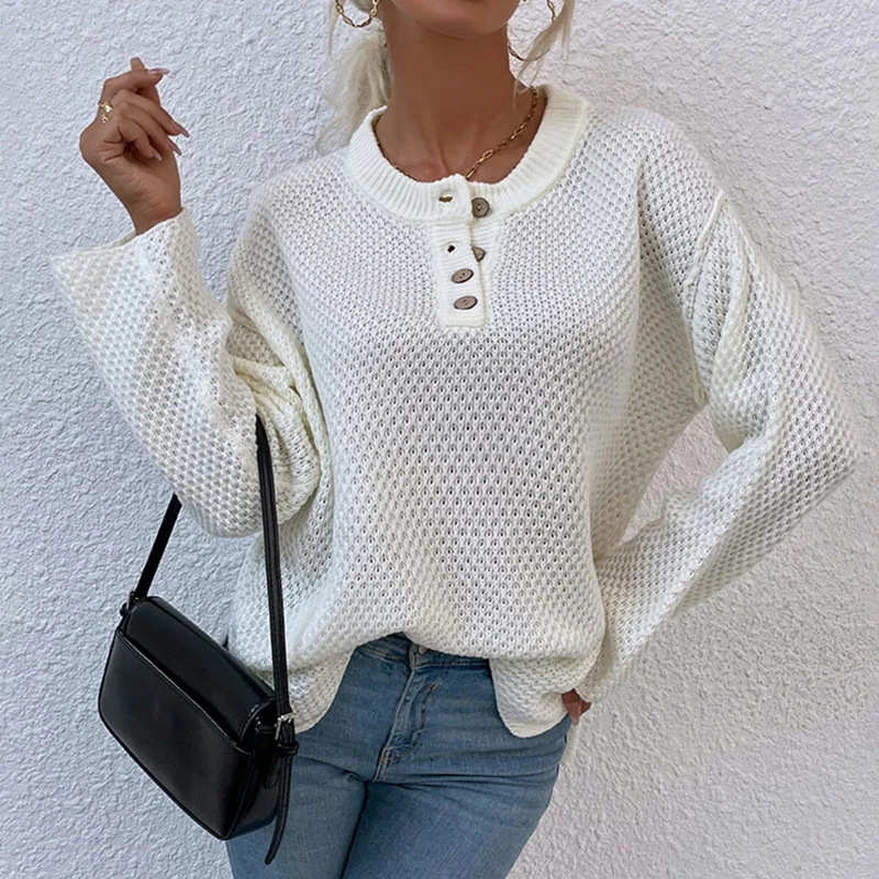 Casual fashion sweater round neck chest button cardigan women's autumn and winter 2023 new style split knitwear
Casual fashion sweater round neck chest button cardigan women's autumn and winter 2023 new style split knitwear