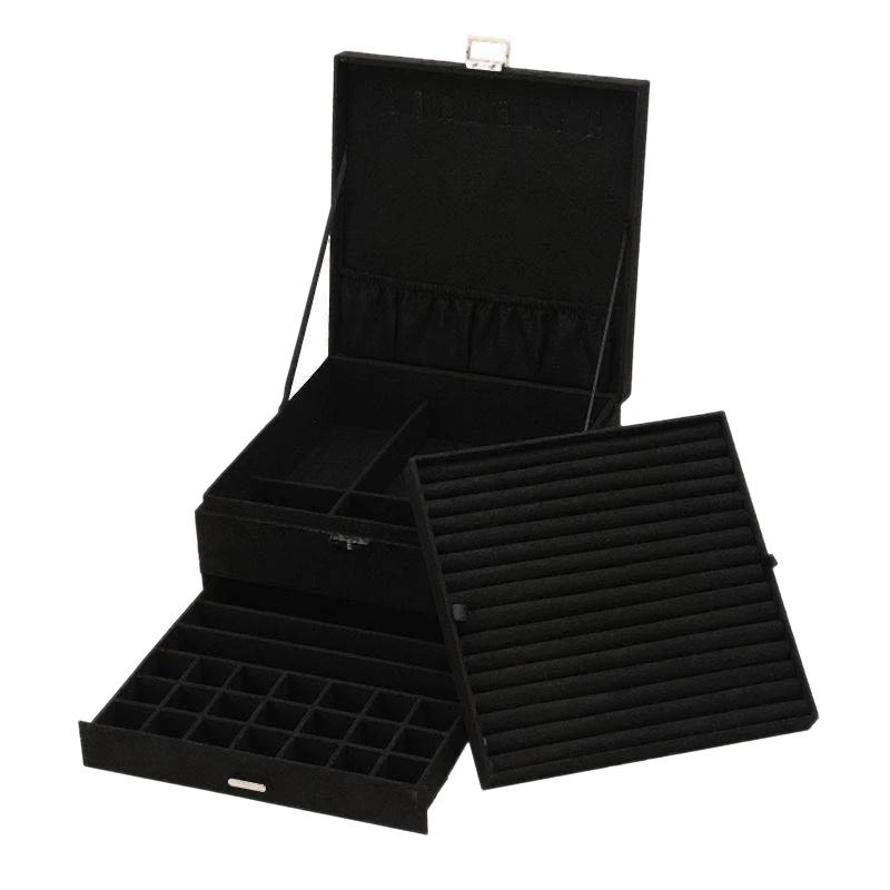 Three-Layers Suede Jewelry Organizer Box Necklaces Earrings Rings Large Storage Case with Lock for Women-Black
Three-Layers Suede Jewelry Organizer Box Necklaces Earrings Rings Large Storage Case with Lock for Women-Black