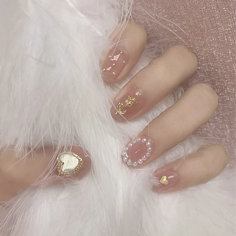 24pcs Golden Heart Pearl Tip Wearable Press On Nail Full Cover Glitter Diamond Fake Nail Heart Flower False Nails
24pcs Golden Heart Pearl Tip Wearable Press On Nail Full Cover Glitter Diamond Fake Nail Heart Flower False Nails