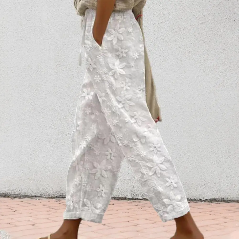 Women Ninth Pants Solid Color Drawstring Elastic Waist Trousers Loose Slant Pockets Mid Waist Lace Pants
Women Ninth Pants Solid Color Drawstring Elastic Waist Trousers Loose Slant Pockets Mid Waist Lace Pants