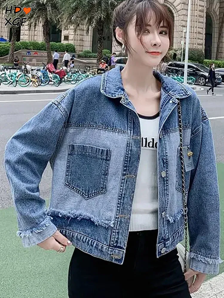 Women's Denim Mini Top Soild Color Lapel Single Breasted Pocket Patchwork Denim Jackets Vintage Elegant Lady Leisure Long Sleeve
Women's Denim Mini Top Soild Color Lapel Single Breasted Pocket Patchwork Denim Jackets Vintage Elegant Lady Leisure Long Sleeve