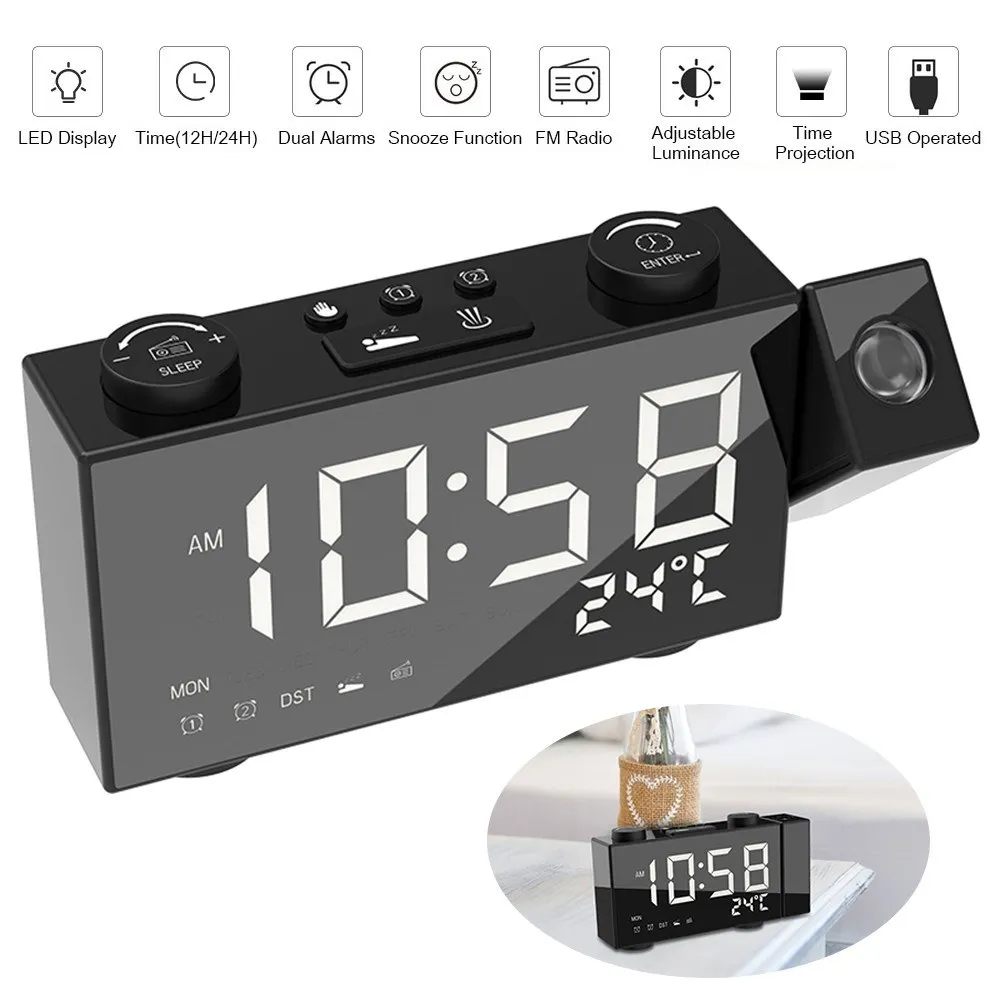 6 Inch Digital FM Projection Radio Alarm Clock 4 Brightness Adjustment 3 Time Displays
6 Inch Digital FM Projection Radio Alarm Clock 4 Brightness Adjustment 3 Time Displays