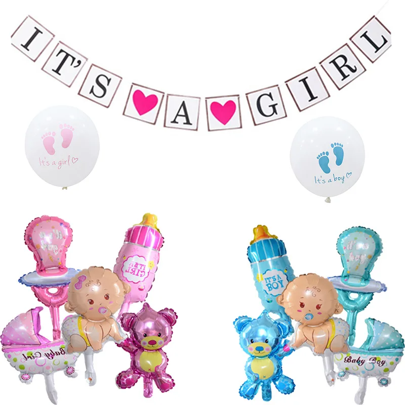 

It's Boy or Girl Banner Kids Birthday Party Balloons Baby Shower Decoration Helium Ballon Blue Pink Gender Reveal Supplies