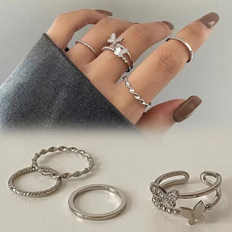 Комплект колец в Корейском стиле с бабочкой, 4 шт., характерные циркониевые серебряные геометрические кольца для женщин, модные готические ю... 
Комплект колец в Корейском стиле с бабочкой, 4 шт., характерные циркониевые серебряные геометрические кольца для женщин, модные готические ю...
