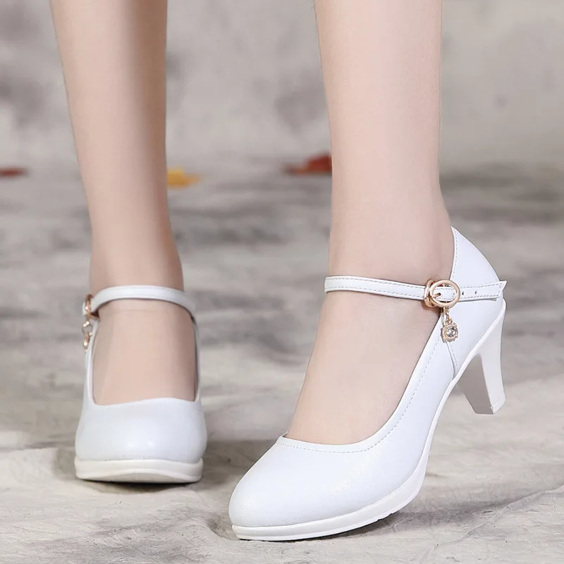 

6cm Big Small Size 33-43 Shallow Med Block Heels Shoes Mary Janes 2023 Genuine Leather Shoes Platform Pumps for Office Mom Dance