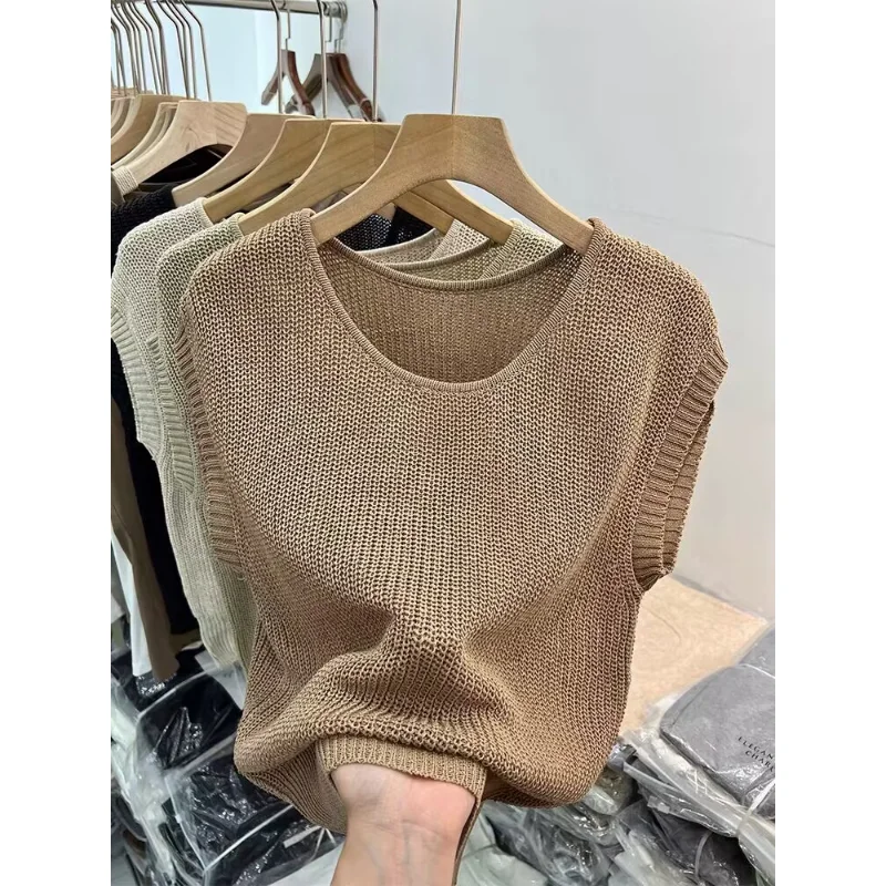 Y2k Top Women Summer Ice Silk Solid T-shirt Sleeveless Knit Top Women French Top 2023 Slim Bottom Shirt Elegant Blusas 27369
Y2k Top Women Summer Ice Silk Solid T-shirt Sleeveless Knit Top Women French Top 2023 Slim Bottom Shirt Elegant Blusas 27369