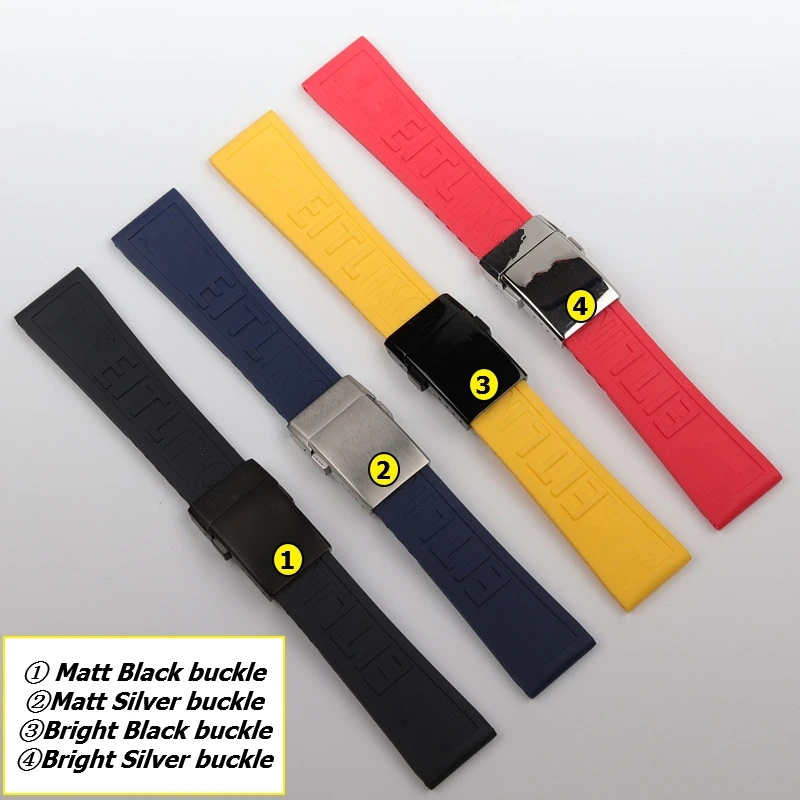 22mm 24mm Black Blue Red Yellow Bracelet Silicone Rubber Watch Band Stainless buckle For navitimer/avenger/Breitling strap
22mm 24mm Black Blue Red Yellow Bracelet Silicone Rubber Watch Band Stainless buckle For navitimer/avenger/Breitling strap