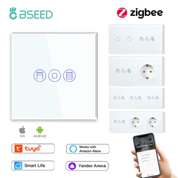 BSEED Zigbee Smart Blinds Switch Electric Roller Shutter Switch With EU Socket USB Type-C Ports Tuya Alexa Smart Life App
