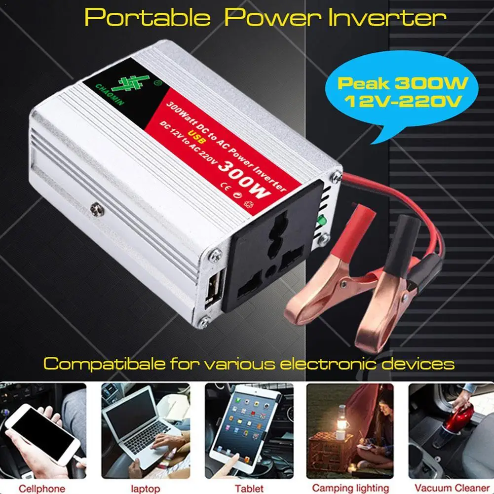300W Car Power Inverter DC 12V To DC 220V Cigarette Lighter Peak Power Inverter Adapter With USB Charger Fast Charging 
300W Car Power Inverter DC 12V To DC 220V Cigarette Lighter Peak Power Inverter Adapter With USB Charger Fast Charging