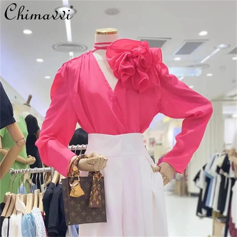 Retro Fashion Office Lady Shirts 2022 Autumn New 3D Flower Design V-neck Halter Slimming Long Sleeves Chiffon Blouse for Women
Retro Fashion Office Lady Shirts 2022 Autumn New 3D Flower Design V-neck Halter Slimming Long Sleeves Chiffon Blouse for Women