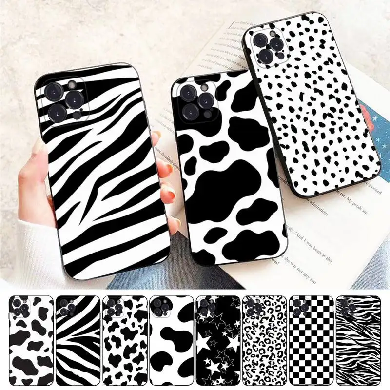 

Black and white Dalmatian Cow zebra texture Phone Case For iPhone 14 11 12 13 Mini Pro XS Max Cover 6 7 8 Plus X XR SE 2020