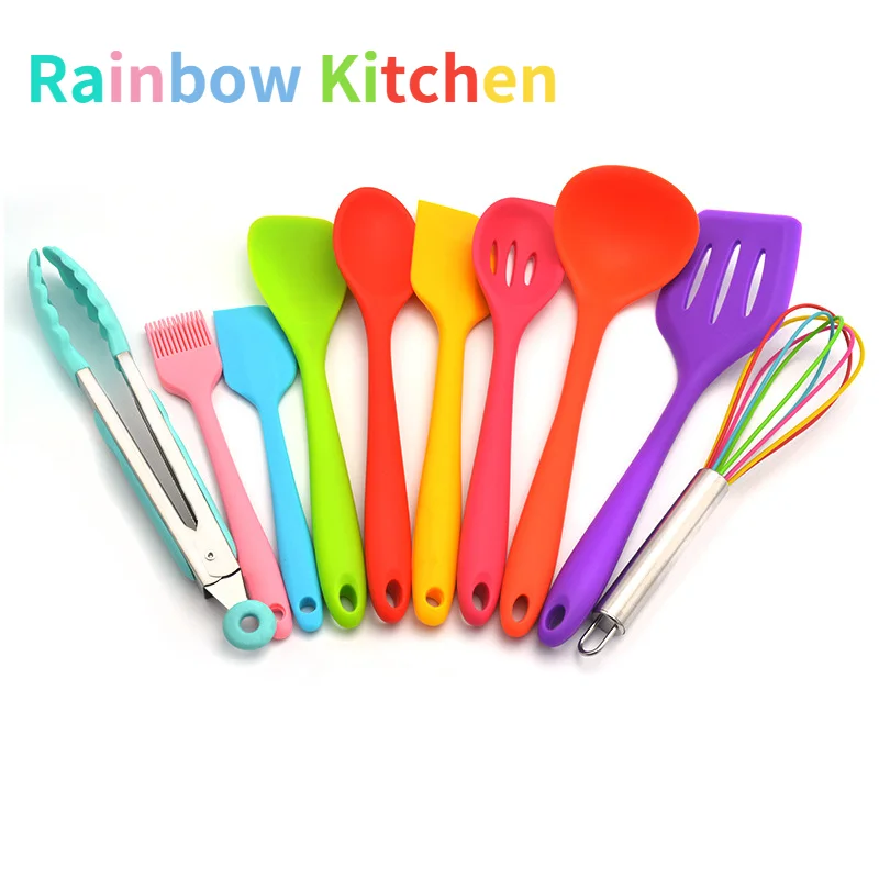 Color Silicone Cookware 10pcs Non-stick Silicone Cookware Set Cooking Spatula Spoon Tools Silicone Rainbow Kitchen Accessories
Color Silicone Cookware 10pcs Non-stick Silicone Cookware Set Cooking Spatula Spoon Tools Silicone Rainbow Kitchen Accessories