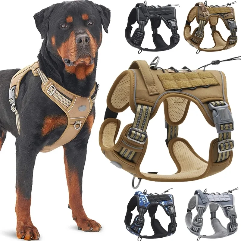 

Tactical Dog Harness for Small Large Dogs No Pull Adjustable Pet Harness and leash Set Reflective K9 Working Training Vest