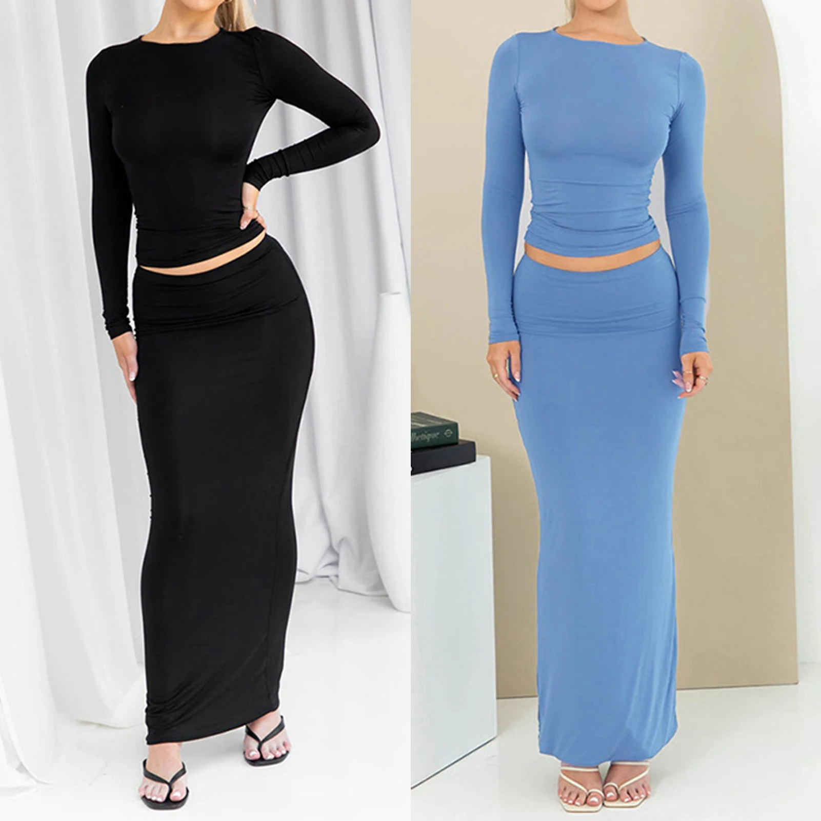 2023 Summer Long Sleeve T Shirt Women Casual Skinny Maxi Skirt Basic Tee Fashion Street Cropped Top Y2K Clothes Conjuntos Cortos
2023 Summer Long Sleeve T Shirt Women Casual Skinny Maxi Skirt Basic Tee Fashion Street Cropped Top Y2K Clothes Conjuntos Cortos