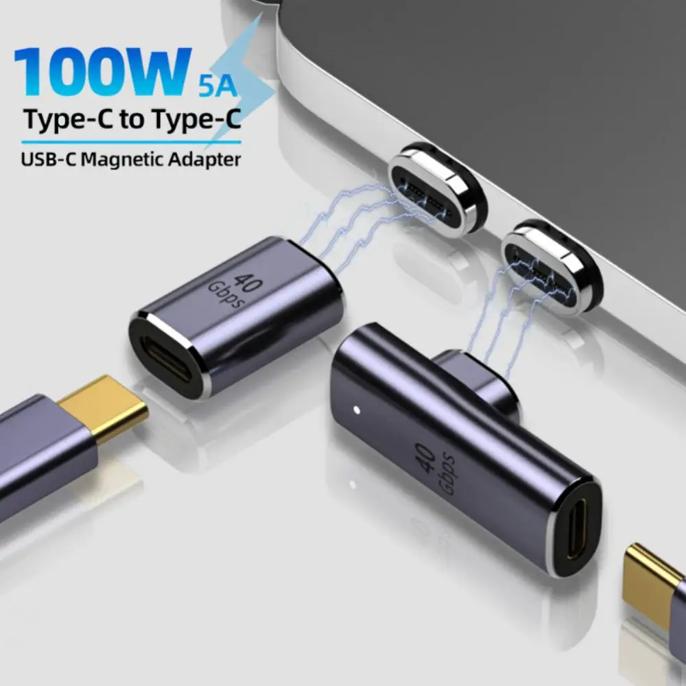 

Преобразователь из алюминиевого сплава Usb C в Type C, магнит, передача данных, 100 Вт, быстрая зарядка, магнитный переходник для зарядки 8k @ 60 Гц, 40 Гбит/с