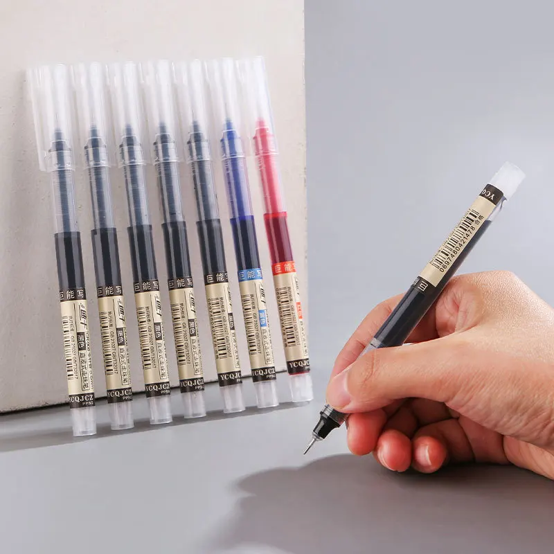 

6pcs Direct liquid ballpoint pen, plastic full needle tube, large capacity student exam brush pen, quick drying neutral pen