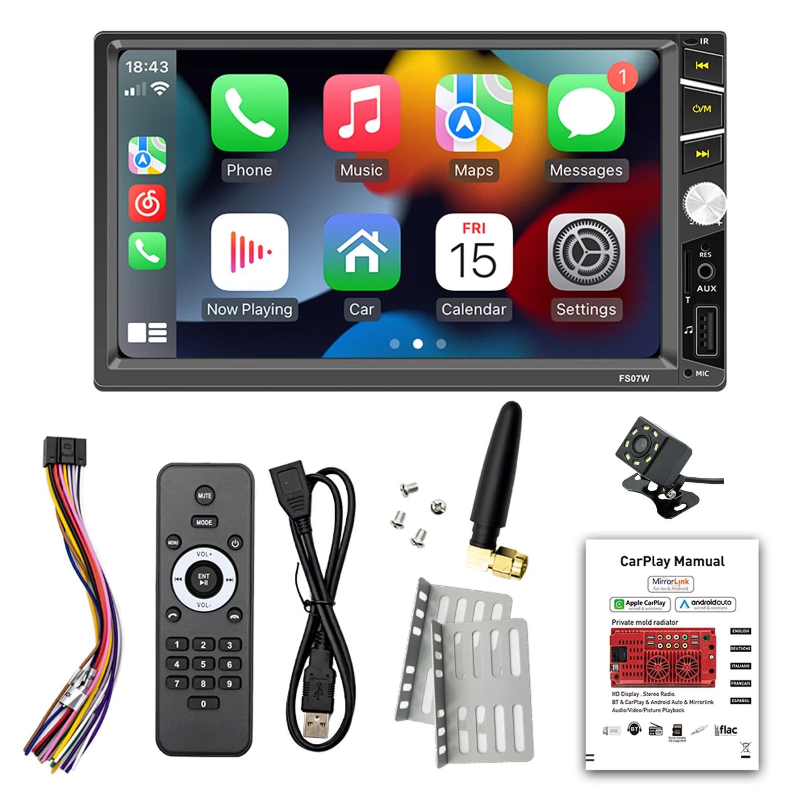 

New 7 inch Wired/Wireless Apple Android Carplay Car MP5 Multimedia Player Car Radio MP4 Connect Bluetooth with Reversing Camera