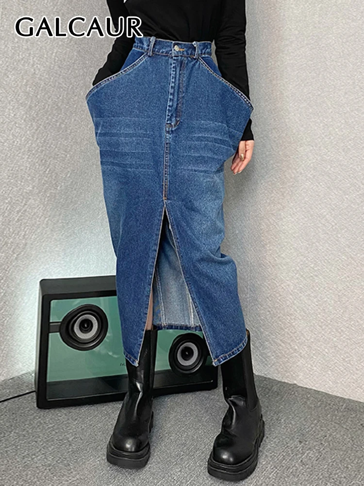 GALCAUR Patchwork Pockets Denim Skirt For Women Button High Waist Split Casual Minimalist Skirts Female 2022 Spring Clothing New
GALCAUR Patchwork Pockets Denim Skirt For Women Button High Waist Split Casual Minimalist Skirts Female 2022 Spring Clothing New