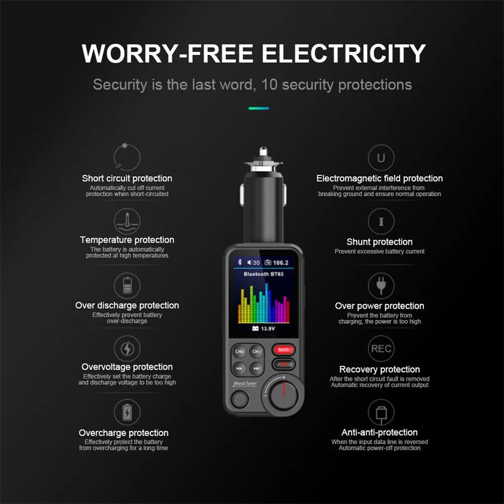 BT93 Car Wireless Bluetooth Radio FM Transmitter MP3 Player Audio Charging Handsfree Adjustable BASS High/Low MP3 Equalizer
BT93 Car Wireless Bluetooth Radio FM Transmitter MP3 Player Audio Charging Handsfree Adjustable BASS High/Low MP3 Equalizer