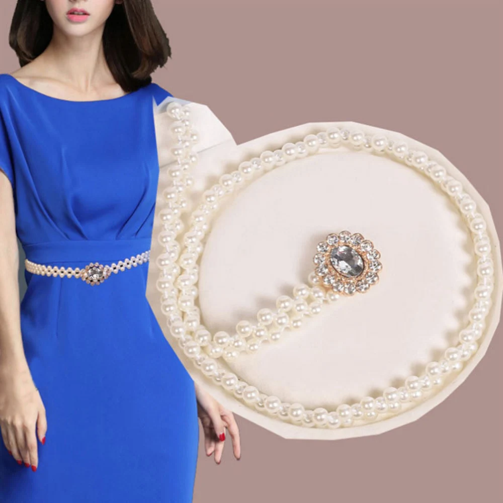 

Women Elastic Rhinestone Waist Chain Flower Belt Fashion Imitation Pearl Dress Decorative Girls Slender Embellished Waistband