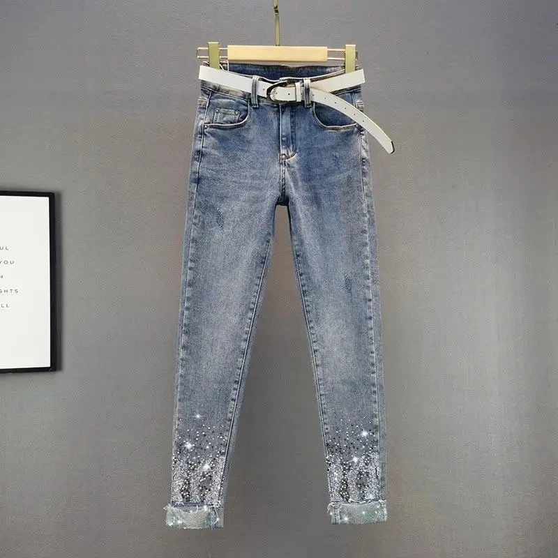 Women Jeans 2022 New Fashion Sequin Hot Drill Denim Pants Spring Autumn Heavy Work Jean Pencil Pants High Waist Casual Slim Pant
Women Jeans 2022 New Fashion Sequin Hot Drill Denim Pants Spring Autumn Heavy Work Jean Pencil Pants High Waist Casual Slim Pant