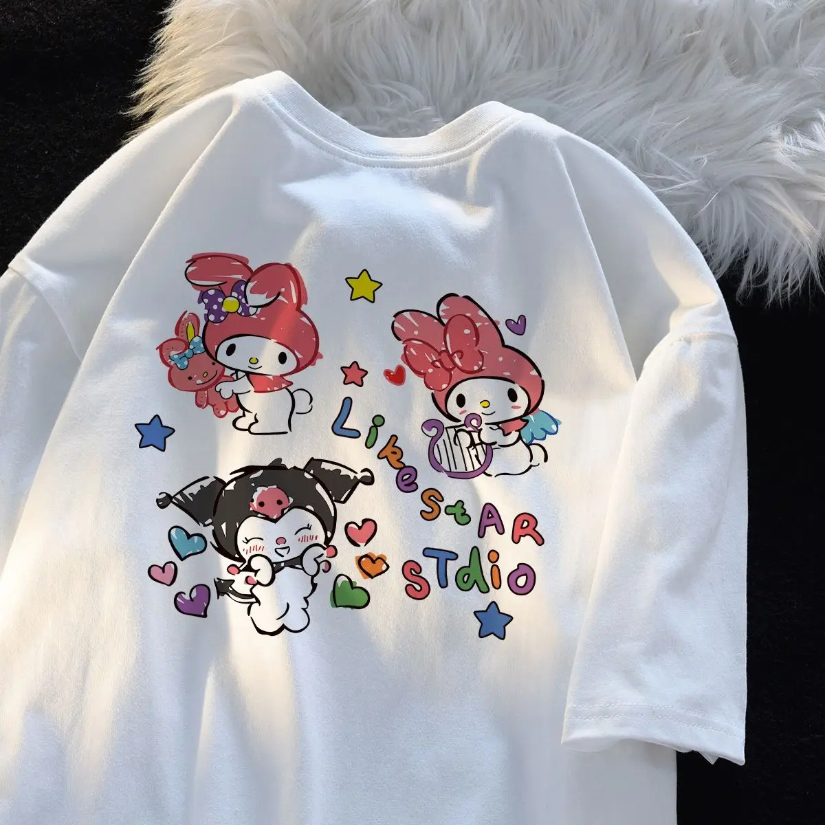 Kawaii Sanrio Kuromil My Melody Новинка милая мультяшная аниме футболка с коротким рукавом 100% хлопок летние свободные топы для студенток подруг
Kawaii Sanrio Kuromil My Melody Новинка милая мультяшная аниме футболка с коротким рукавом 100% хлопок летние свободные топы для студенток подруг