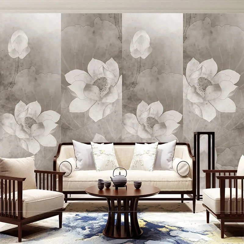

Custom Any Size 3D Mural Chinese Retro Lotus Flower Screen Art TV Backdrop Wallpaper For Bedroom Walls Home Décor Art Papel De P