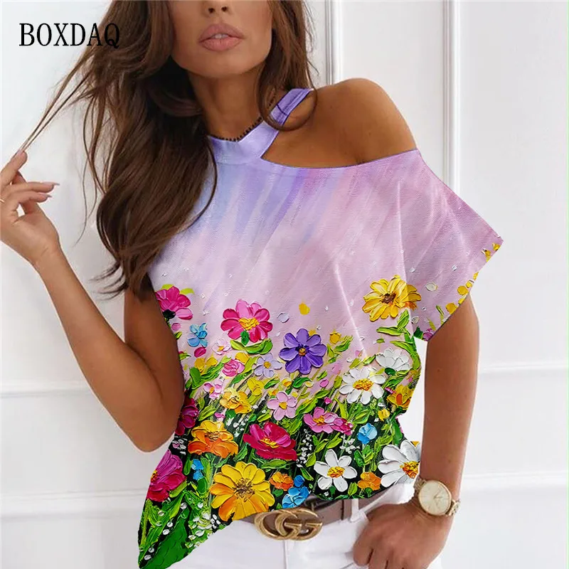 Женская футболка на одно плечо, с коротким рукавом и цветочным принтом
Женская футболка на одно плечо, с коротким рукавом и цветочным принтом