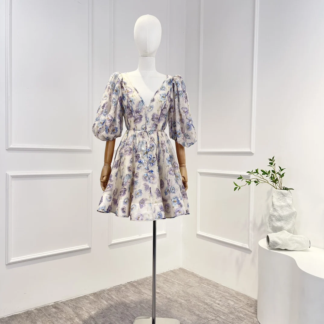 2023 High Quality Spring Summer Linen Silk Vintage New Appliques Half Lantern Sleeve Floral Printing Belt Woman Mini Dress
2023 High Quality Spring Summer Linen Silk Vintage New Appliques Half Lantern Sleeve Floral Printing Belt Woman Mini Dress