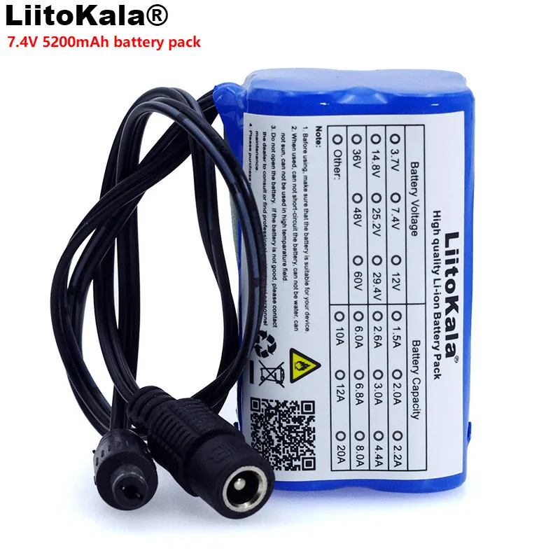 LiitoKala Protect 7.4 V 5200 mAh 8.4 V 18650 Li-lon Battery bike lights Head lamp special battery pack DC 5.5*2.1mm
LiitoKala Protect 7.4 V 5200 mAh 8.4 V 18650 Li-lon Battery bike lights Head lamp special battery pack DC 5.5*2.1mm