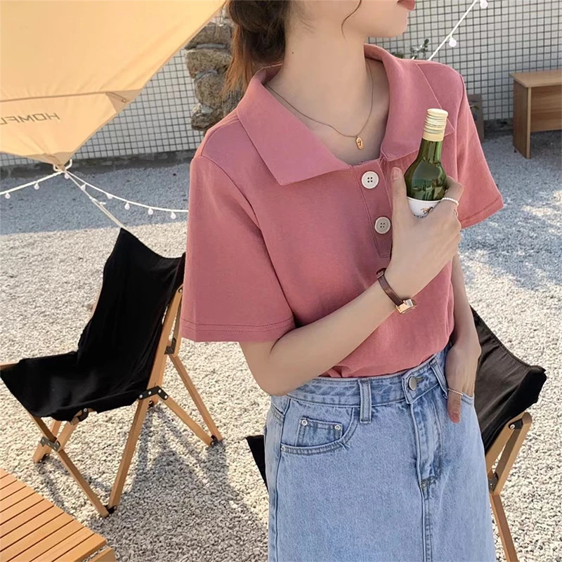 Women Clothing Short Sleeve Polo Collar Women's T-shirt Solid Color Cotton Woman Top Summer 2023 New Fashion Shirt For Women
Women Clothing Short Sleeve Polo Collar Women's T-shirt Solid Color Cotton Woman Top Summer 2023 New Fashion Shirt For Women