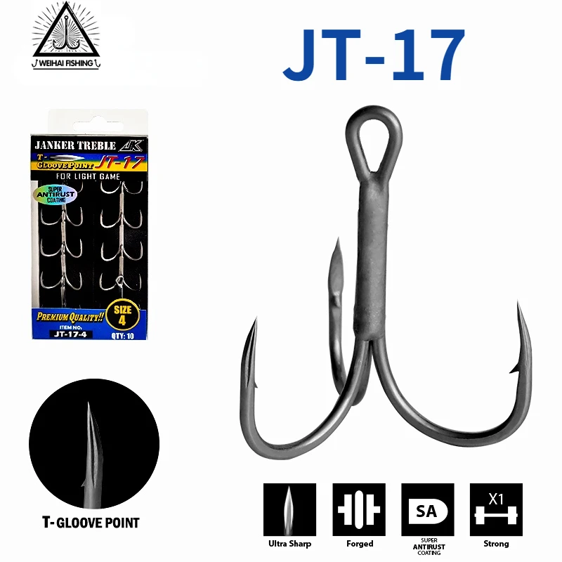 WH JT-17 Hooks Fishing Tee Gray Color Treble Hook T-Groove 1X Jig Triple Fishing Hook Super Antirust Tee Hooks For Light Spoon
WH JT-17 Hooks Fishing Tee Gray Color Treble Hook T-Groove 1X Jig Triple Fishing Hook Super Antirust Tee Hooks For Light Spoon