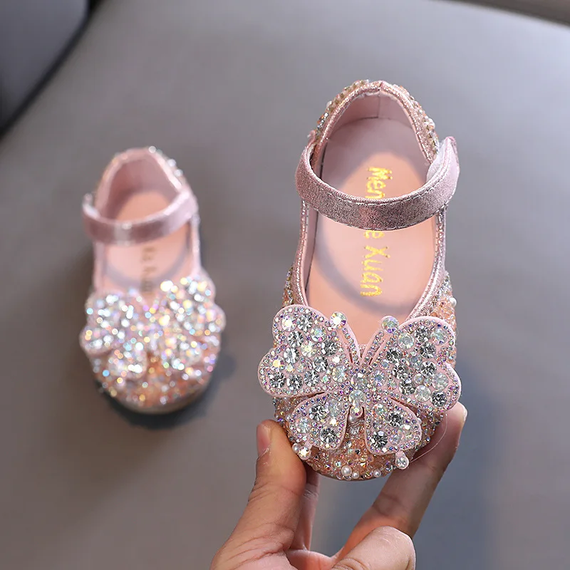 

Princess Shoes for Girls Childrens Flat Soft Pearl Rhinestones Shining Kids Baby Party Wedding Dancing Spring Summer