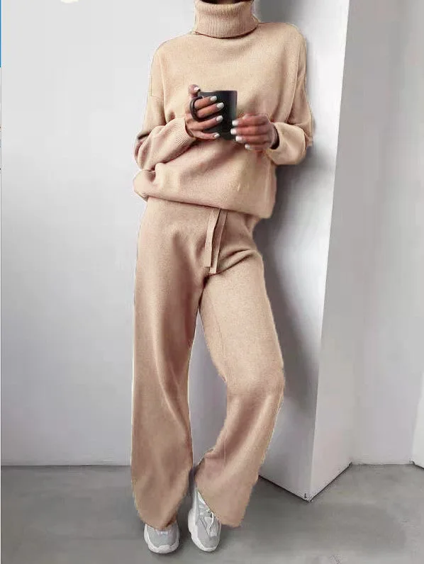 Women Knitted Two Pieces Set Elegant Solid Turtleneck Sweater Top + Wide Leg Straight Pants Suit 2023 Winter Casual Warm Outfits
Women Knitted Two Pieces Set Elegant Solid Turtleneck Sweater Top + Wide Leg Straight Pants Suit 2023 Winter Casual Warm Outfits