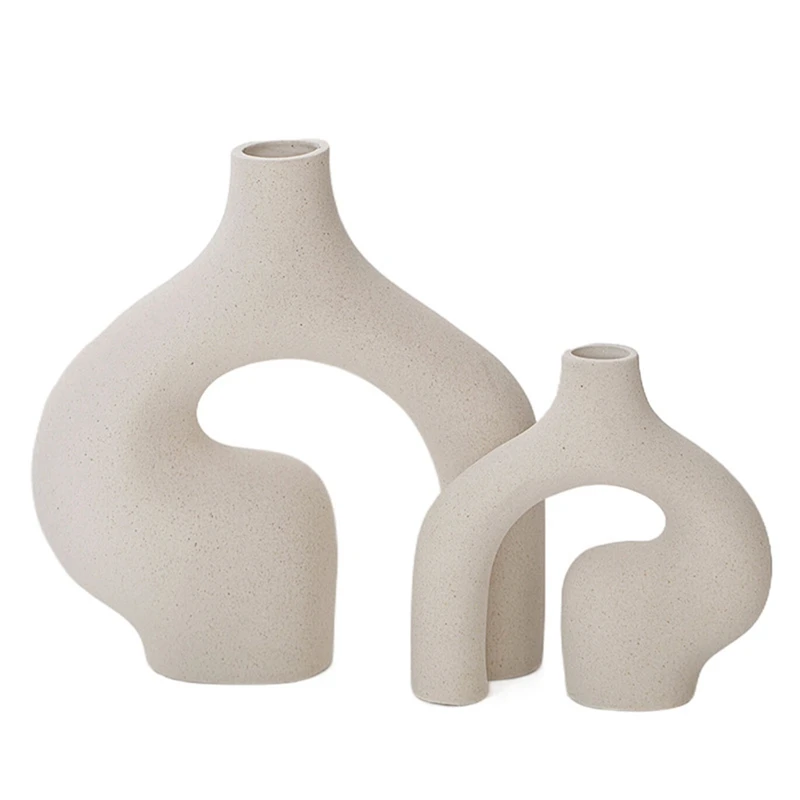 

Керамическая ваза, 2 шт., минималистичные декоративные геометрические вазы в скандинавском стиле для домашнего декора, для книжной полки
