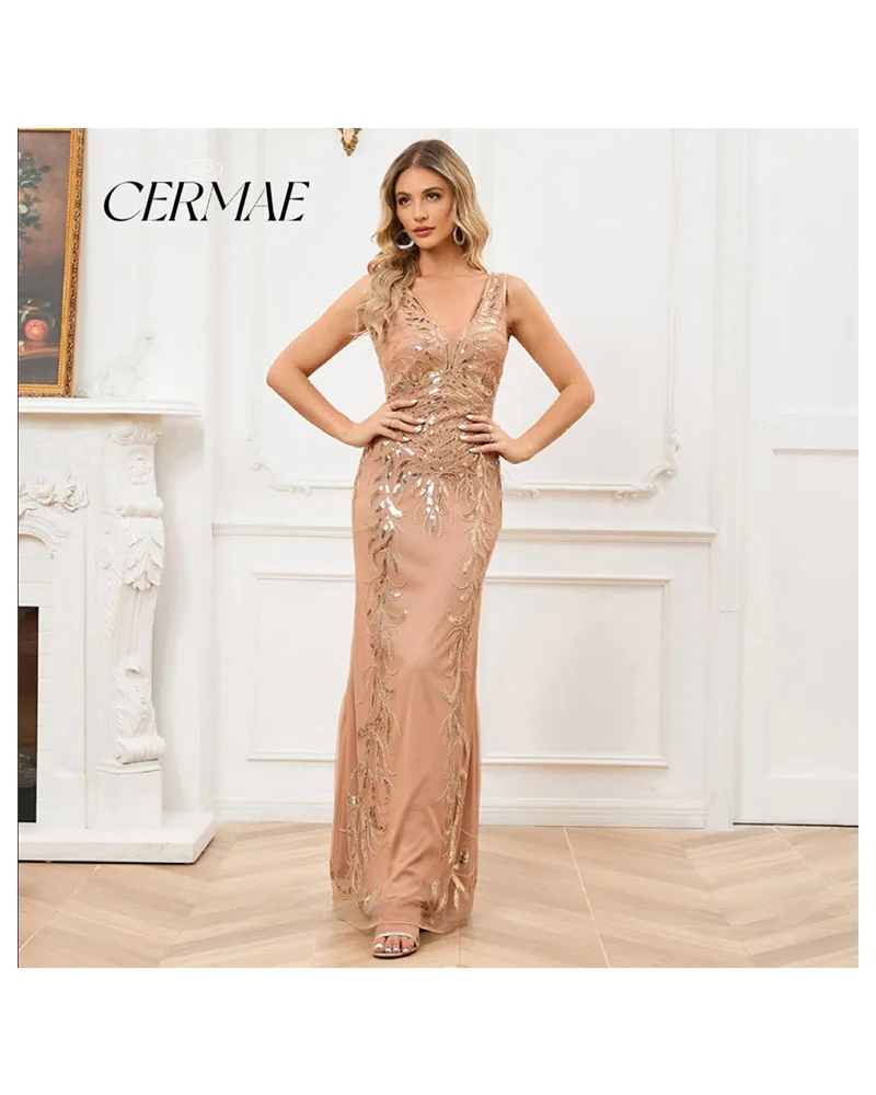 V-Neck Backless Sequinned Sleeveless Formal Evening Gown Prom Embroidered Simple Party Bridesmaid Dresses for Women 2023
V-Neck Backless Sequinned Sleeveless Formal Evening Gown Prom Embroidered Simple Party Bridesmaid Dresses for Women 2023