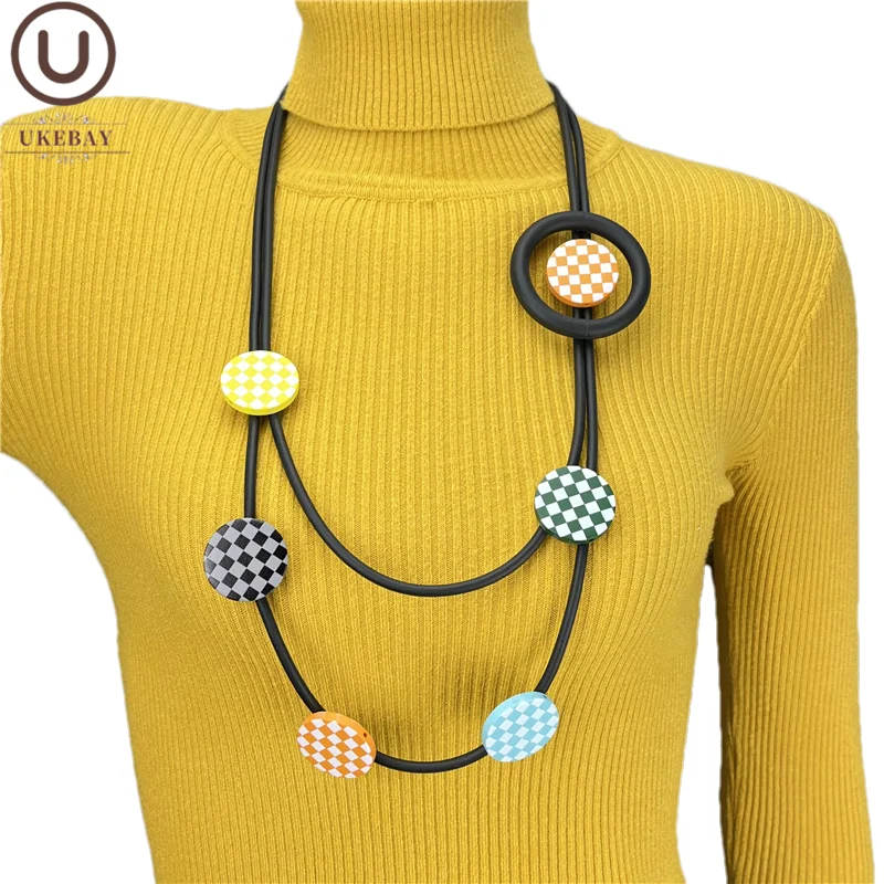 

Ukebay Wooden Necklace Women Handmade Rubber Jewelry Ethnic Vintage Necklaces Gothic Party Accessories Sweater Chains