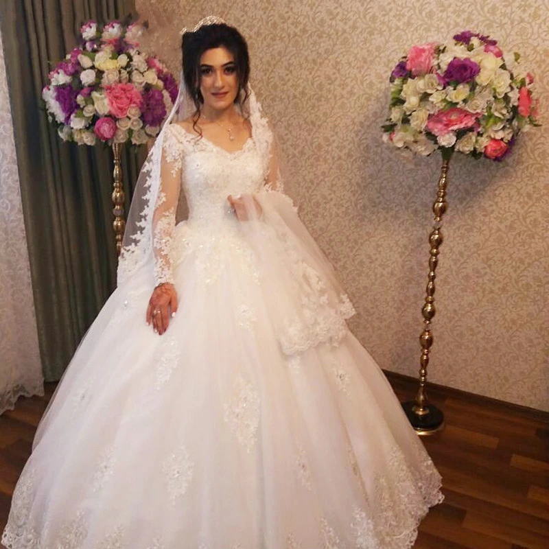 Shiny Princess Wedding Dress Long Sleeve Lace Ball Gown Wedding Gowns Arabic Garden Country Appliques Robe De Mariee
Shiny Princess Wedding Dress Long Sleeve Lace Ball Gown Wedding Gowns Arabic Garden Country Appliques Robe De Mariee