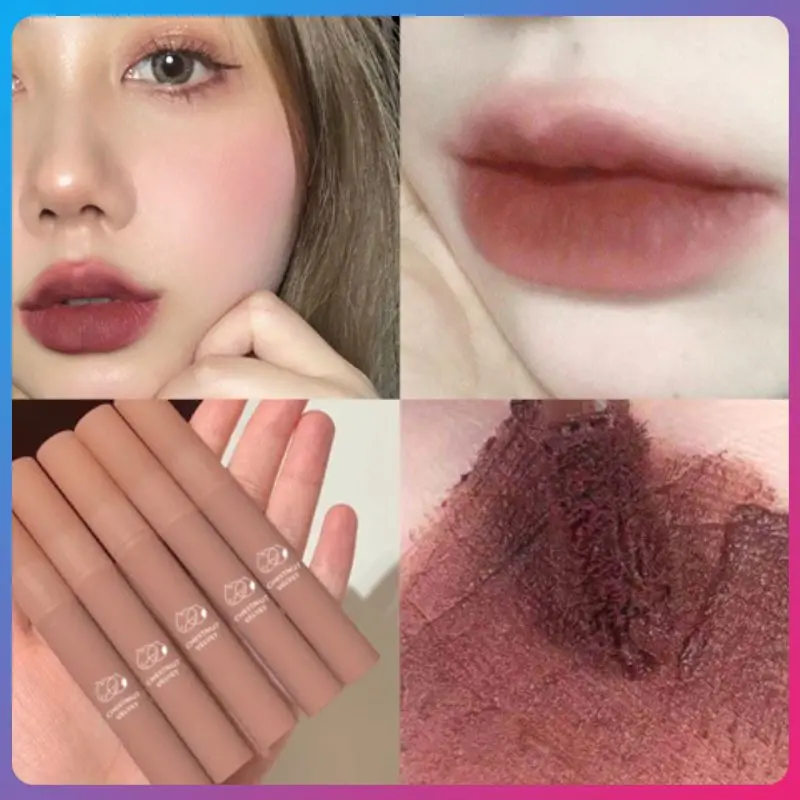 

6 Colors Lasting Colored Lipstick Chestnut Lip Gloss Moisturizing Velvet Matte Lipstick Gentle Color Lip Tint Mud Lips Makeup