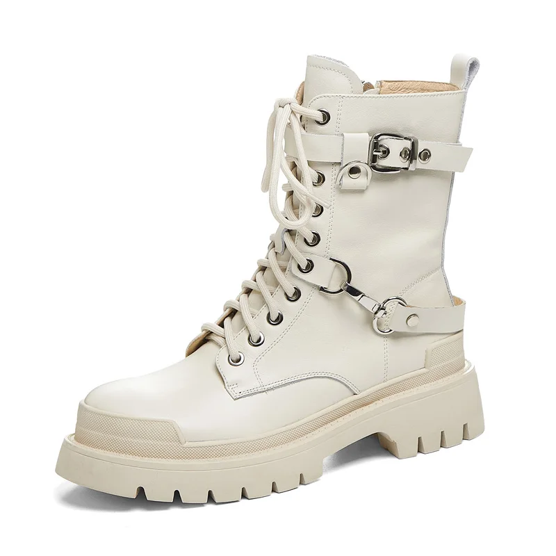 Punk Women Ankle Boots Genuine Leather Autumn Winter Thick Heels Lace Up Black Beige Short Boots Elegant Platform Buckle Shoes
Punk Women Ankle Boots Genuine Leather Autumn Winter Thick Heels Lace Up Black Beige Short Boots Elegant Platform Buckle Shoes