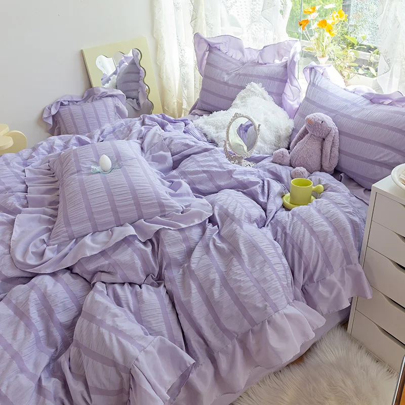 Purple Princess Bedding Set Luxury Solid Color Duvet Cover Pillowcase Linens Twin Queen King Bed Sheet Set Woman Girl Kawaii Set
Purple Princess Bedding Set Luxury Solid Color Duvet Cover Pillowcase Linens Twin Queen King Bed Sheet Set Woman Girl Kawaii Set