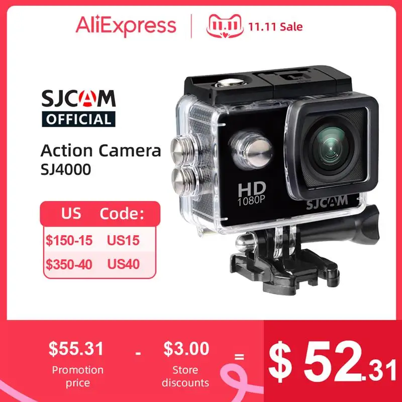 

Оригинальная Экшн-камера SJCAM SJ4000 HD1080P 30FPS угол обзора 170 ° экран 2,0 дюйма 12 МП Водонепроницаемая Спортивная DV